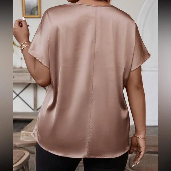 Luxe burgundy round neck casual satin top